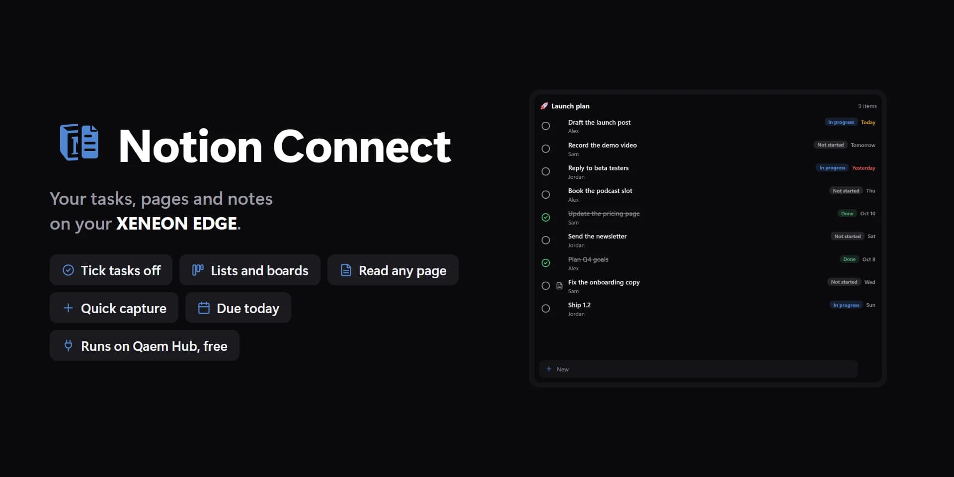 Notion Connect on a XENEON EDGE