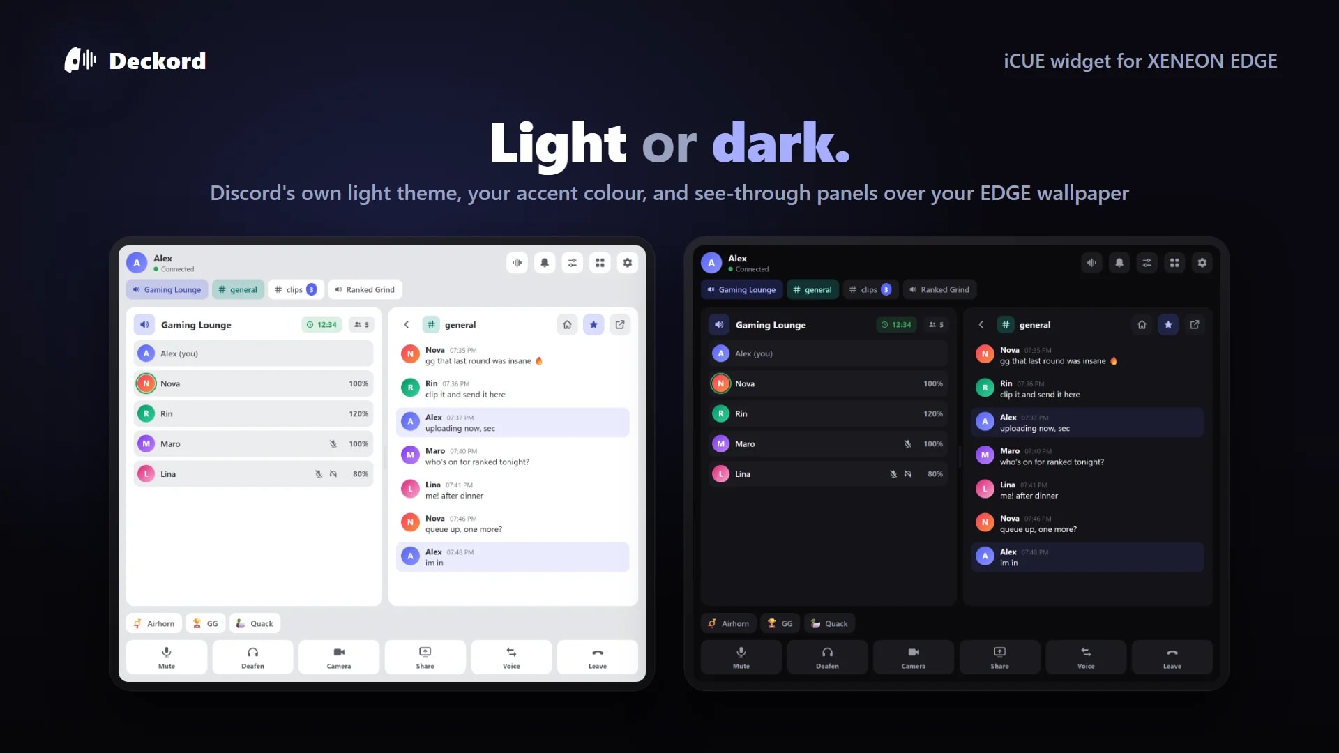 Deckord widget in light and dark