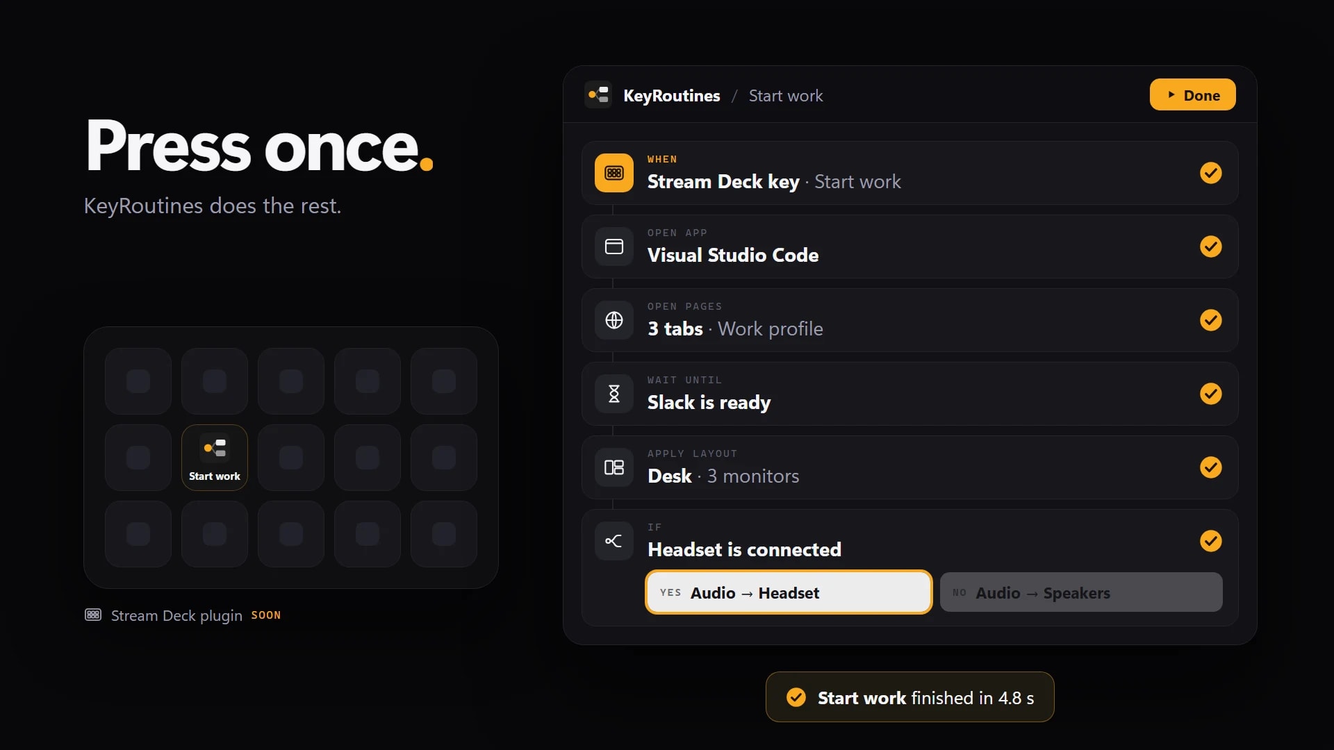 A Stream Deck key running a KeyRoutines routine