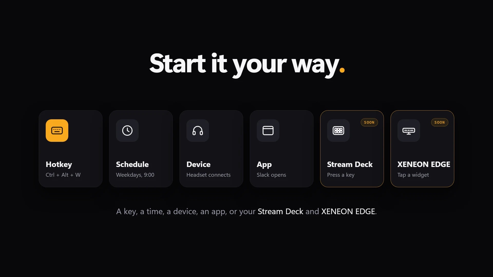 KeyRoutines triggers: hotkey, schedule, device, app, Stream Deck and XENEON EDGE
