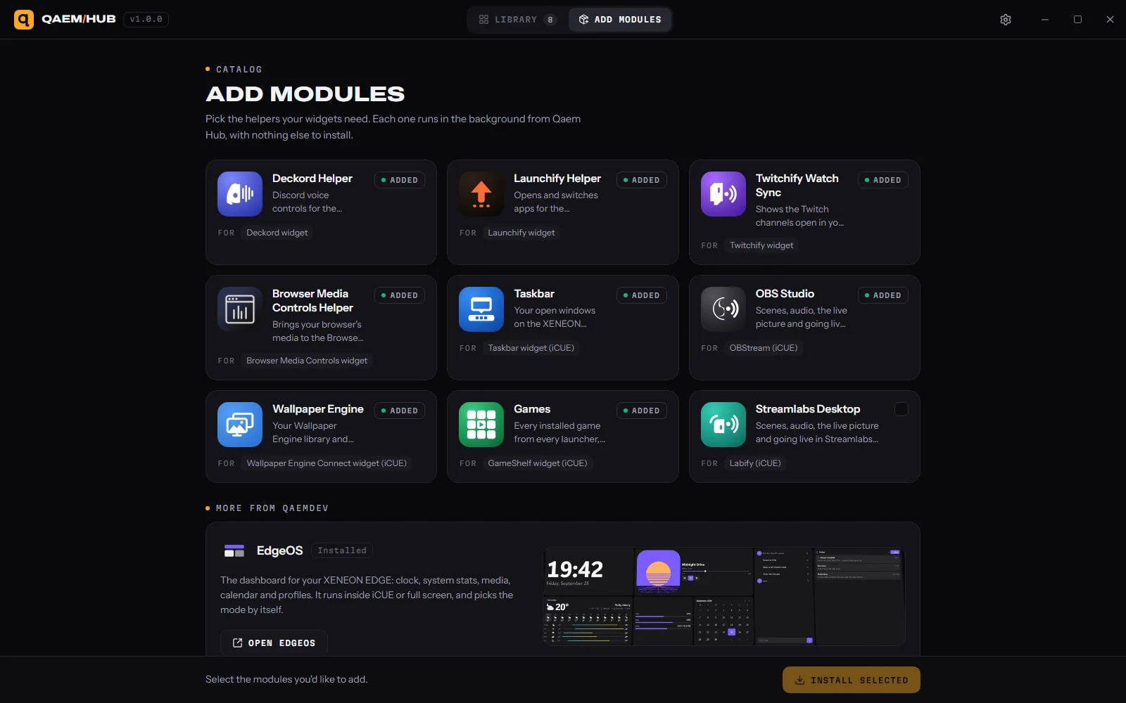 Add modules: pick the helpers your widgets need