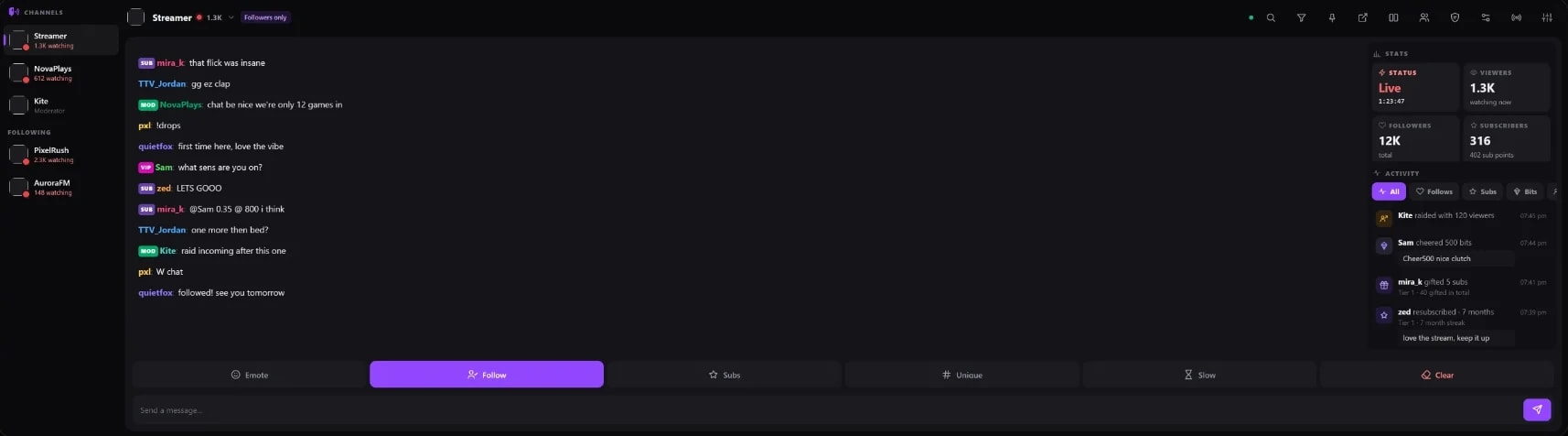 Twitchify on the XENEON EDGE: channels, live chat, stream stats and activity